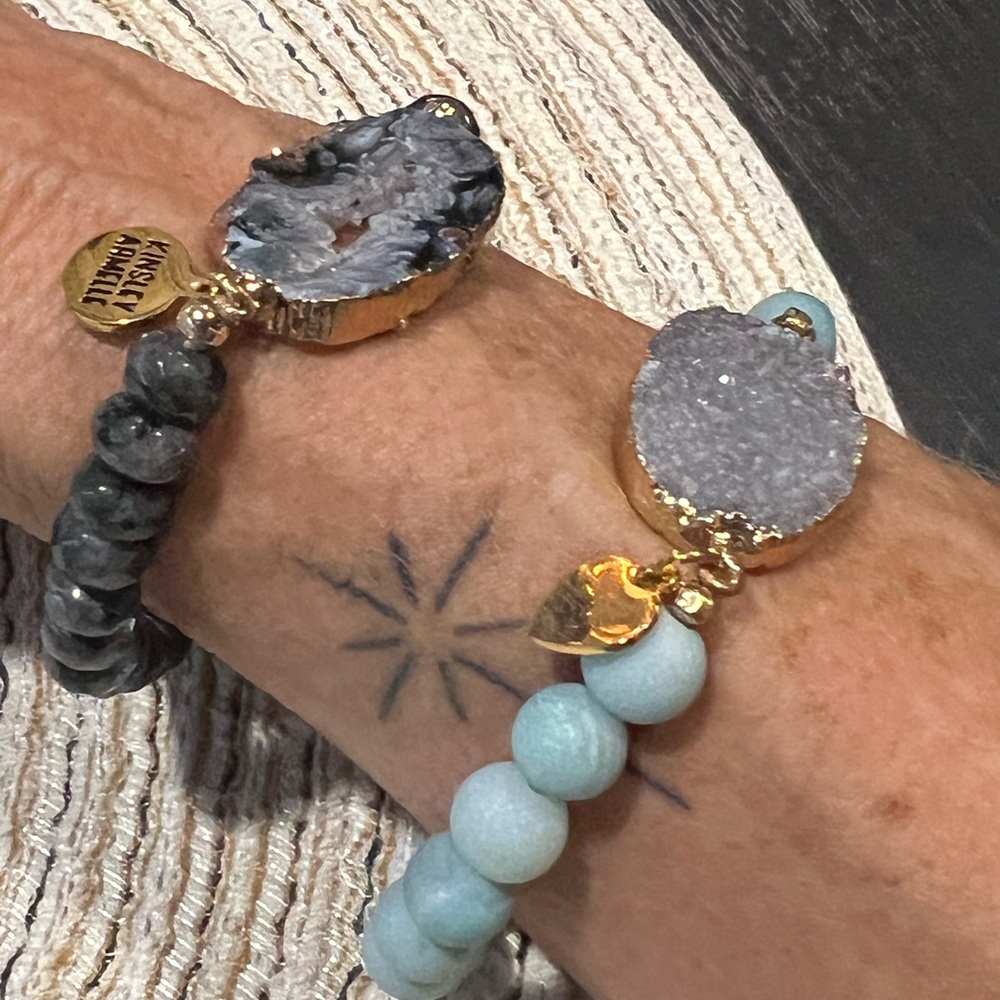 Gray Druzy stone crystal Gold Blue Stone beads stretch Bracelet